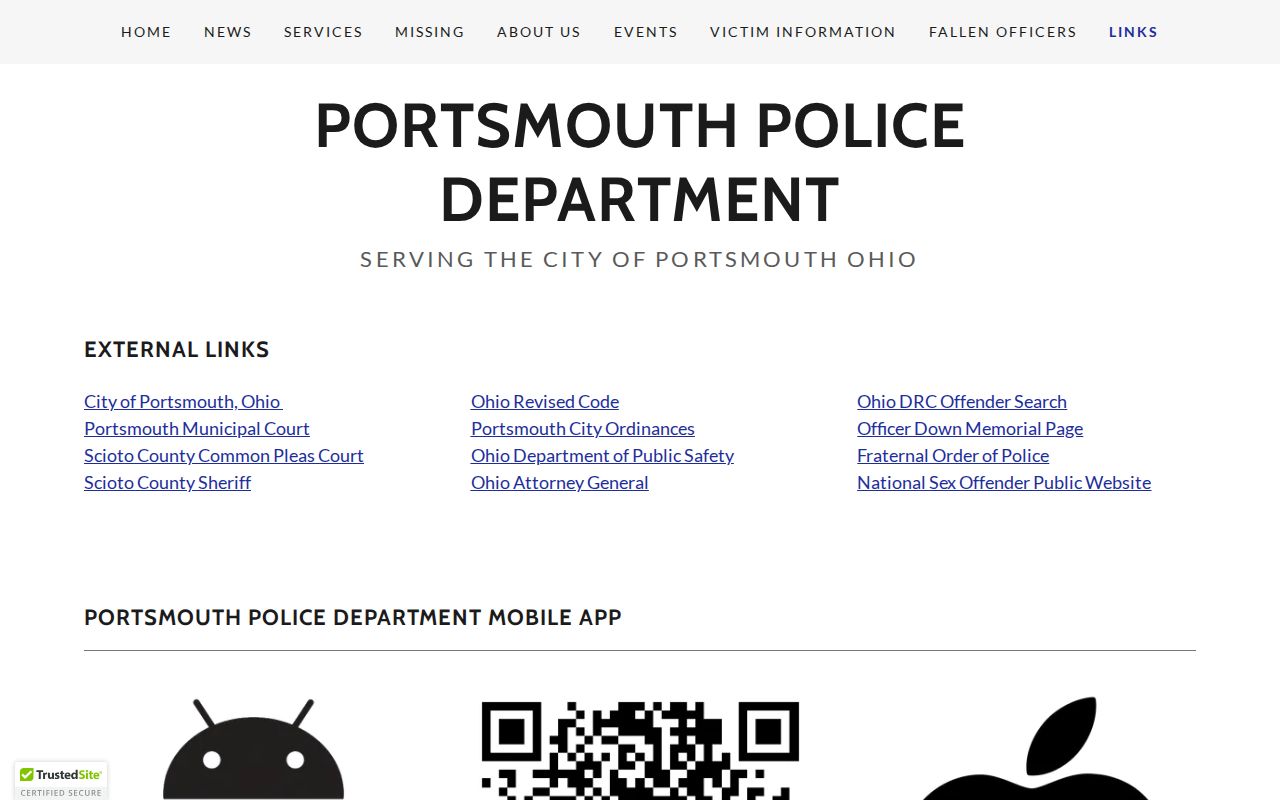Scioto County Portsmouth Police Department official app resources page
