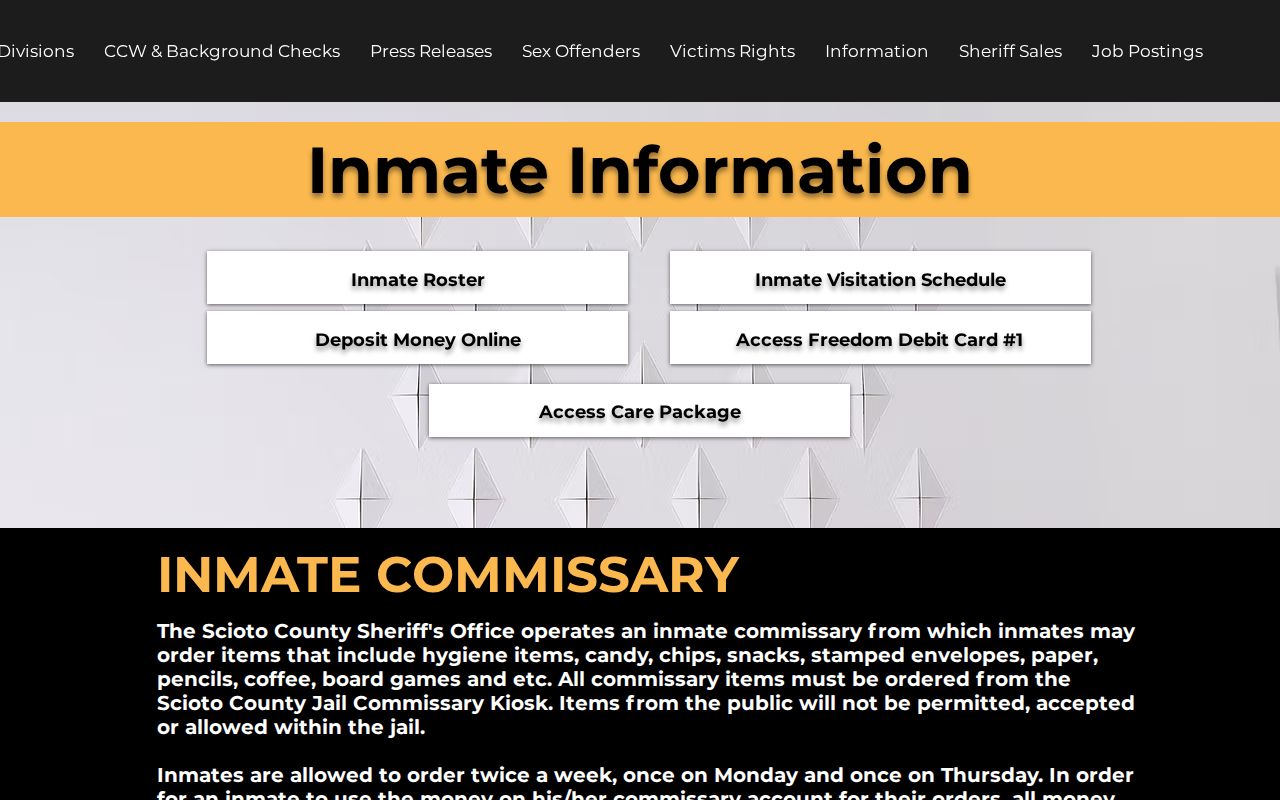Scioto County Jail current custody roster and booking record gateway