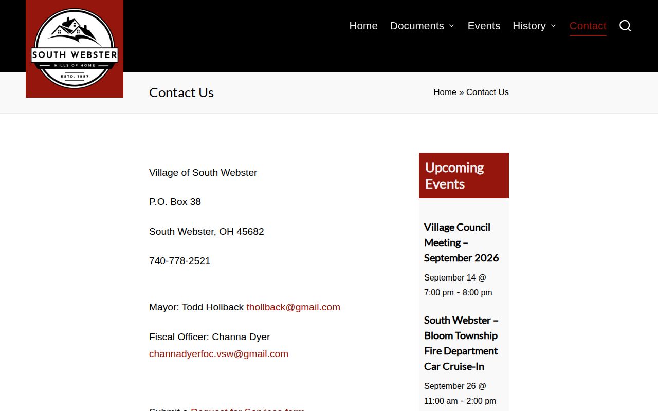South Webster village contact route for local records questions